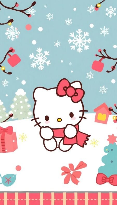 Winter Hello Kitty Phone Wallpaper for a Cozy Season