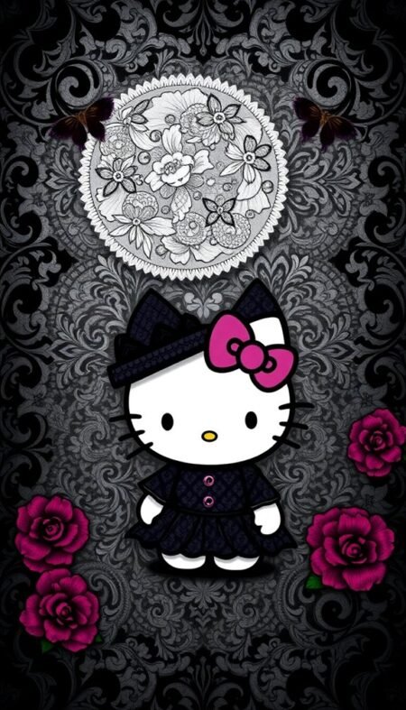 Gothic Hello Kitty Phone Wallpaper With Bold Elegance