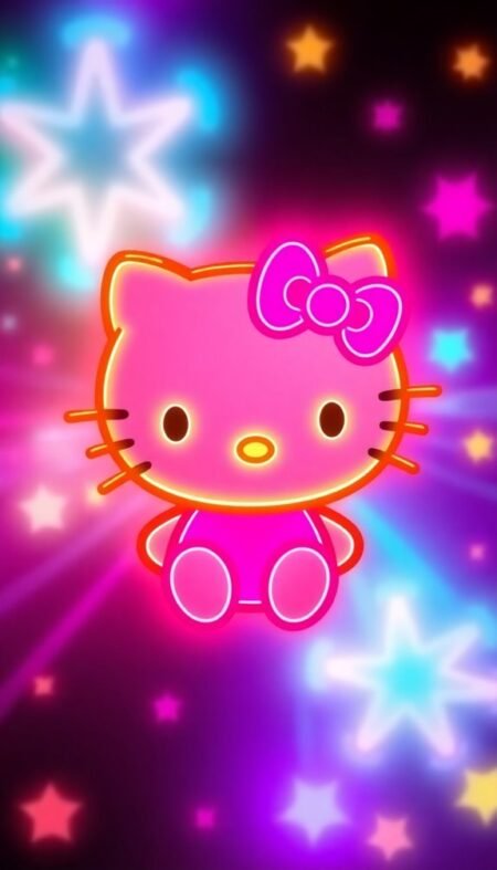 Neon Hello Kitty Phone Wallpaper That Glows